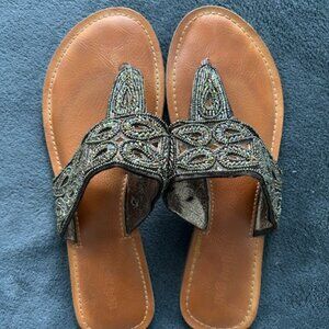 Not Rated Iridescent Beaded Boho Flip Flop Sandals 8.5M